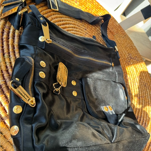 Juicy Couture Vtg 2000s Baby Diaper Bag Messenger Black Gold Hardware - Picture 4 of 8